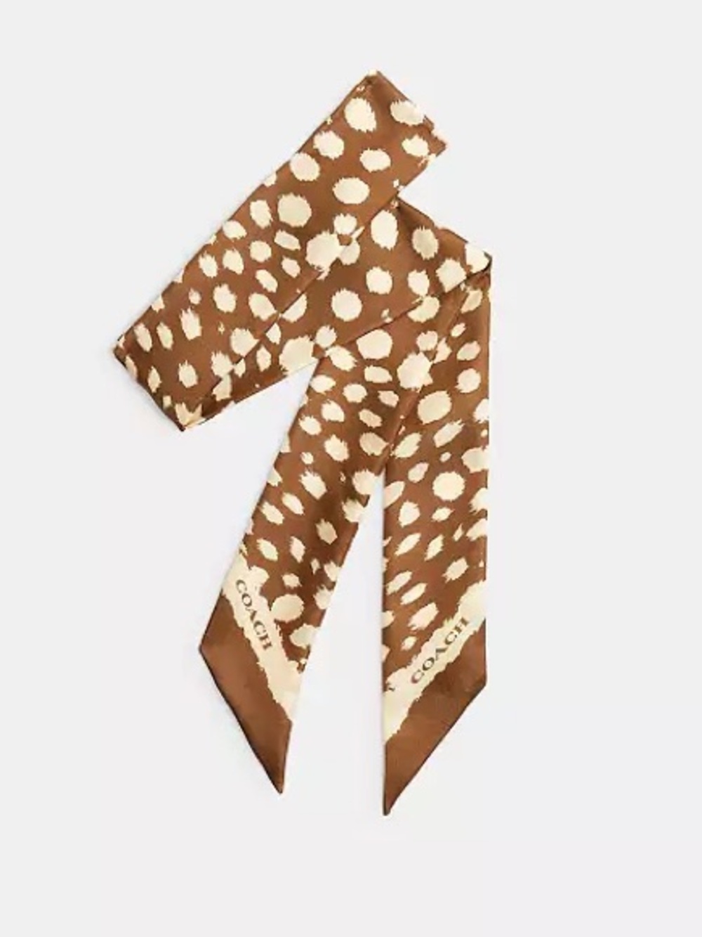 COACH Brown and Cream Leopard-Spot Silk Twilly Scarf - Picture 4 of 6